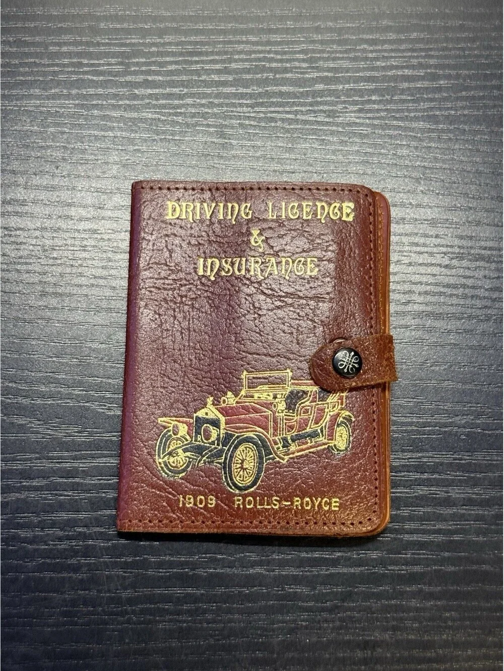 Vintage Brown Leather Driving Licence Insurance Wallet 1909 Rolls-Royce England